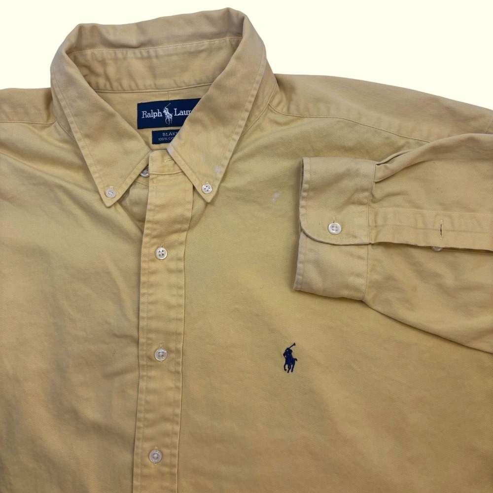 Ralph Lauren Mens XXL Blake Button Down Shirt Yellow Cotton Twill Long Sleeve**